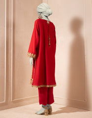 RED ORGANZA EMBROIDERED KURTI