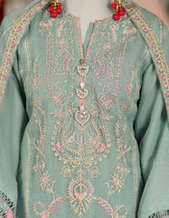 GREEN ORGANZA EMBROIDERED UNSTITCHED 3PC | JJLS-S-JFU-25-703
