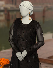 BLACK ORGANZA EMBROIDERED UNSTITCHED 3PC | JJLS-S-JFU-25-706