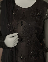 BLACK ORGANZA EMBROIDERED UNSTITCHED 3PC | JJLS-S-JFU-25-706
