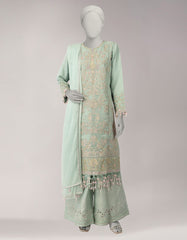 GREEN ORGANZA EMBROIDERED UNSTITCHED 3PC