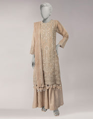 BEIGE ORGANZA EMBROIDERED UNSTITCHED 3PC