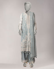 BLUE ORGANZA EMBROIDERED UNSTITCHED 3PC