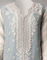 BLUE ORGANZA EMBROIDERED UNSTITCHED 3PC