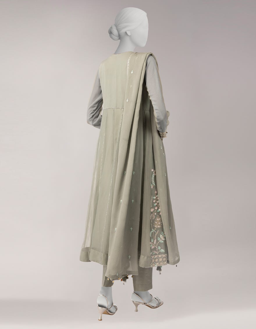 GREY CHIFFON EMBROIDERED UNSTITCHED 3PC