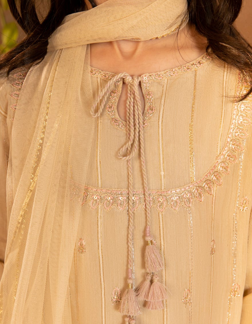 BEIGE ZARI EMBROIDERED 3PC STITCHED