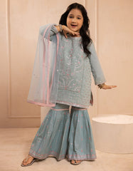 BLUE SILK EMBROIDERED 3PC STITCHED