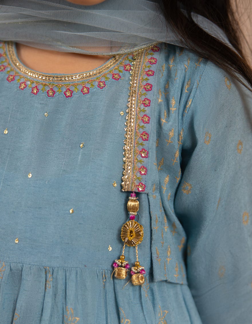 BLUE SILK EMBROIDERED 3PC STITCHED