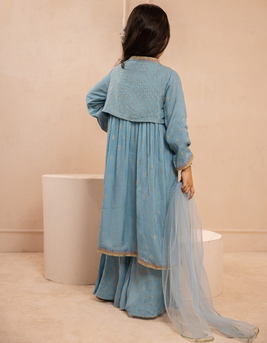 BLUE SILK EMBROIDERED 3PC STITCHED