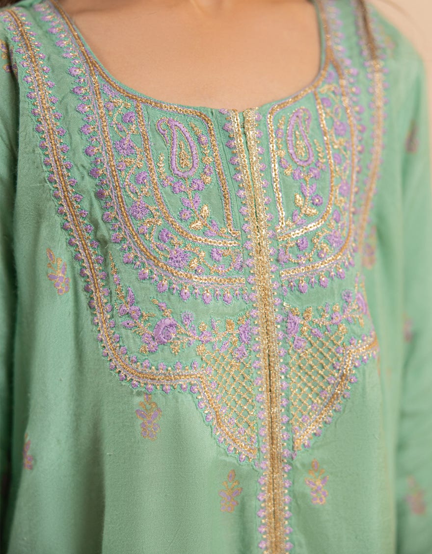 GREEN SILK EMBROIDERED 3PC STITCHED