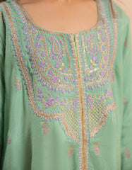 GREEN SILK EMBROIDERED 3PC STITCHED