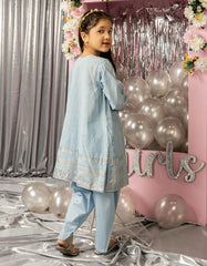 BLUE LAWN FOIL PRINTED 3PC STITCHED