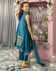 BLUE LAWN FOIL PRINTED 3PC STITCHED