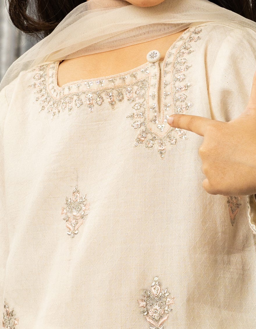 IVORY DOBBY EMBROIDERED 3PC STITCHED