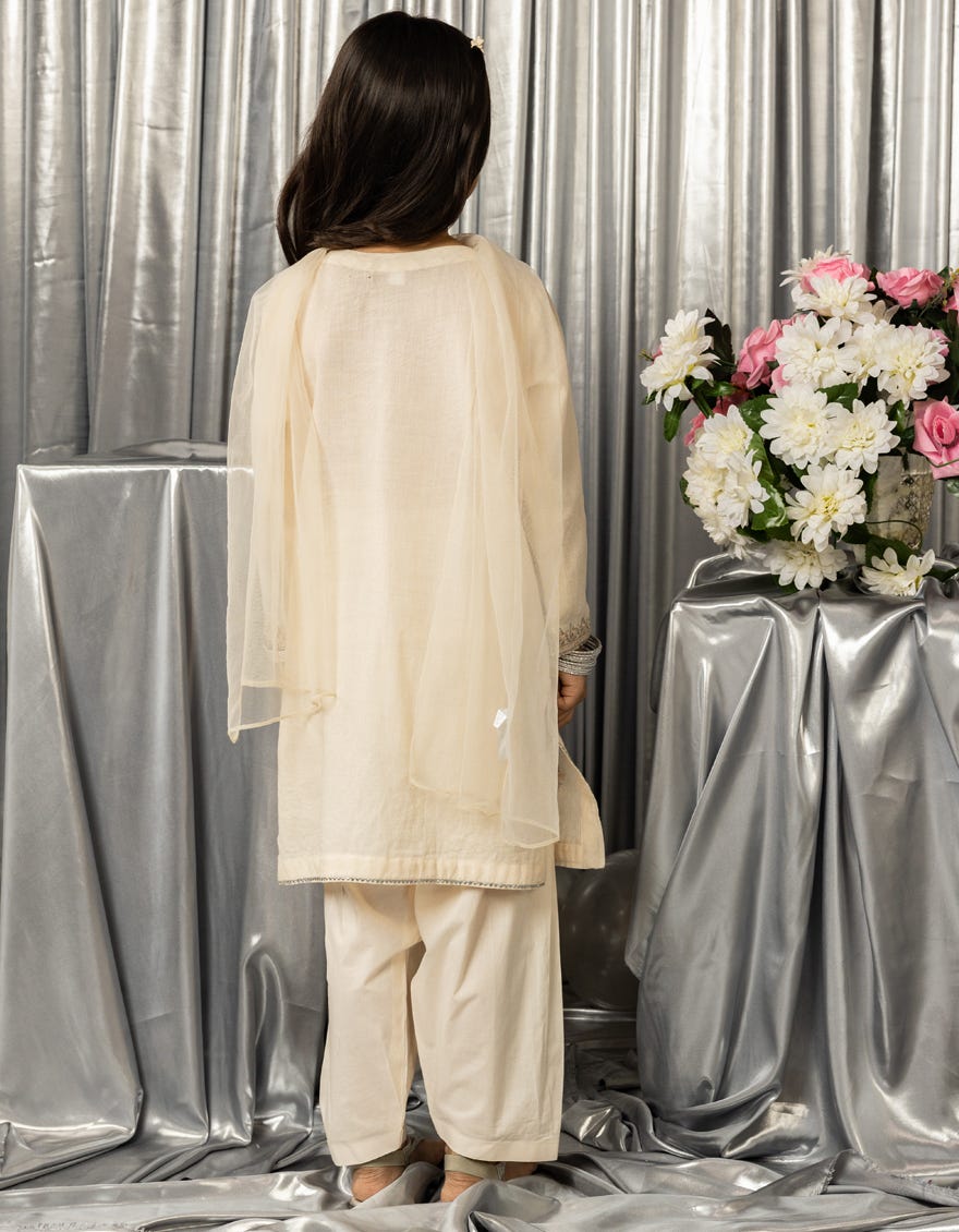 IVORY DOBBY EMBROIDERED 3PC STITCHED