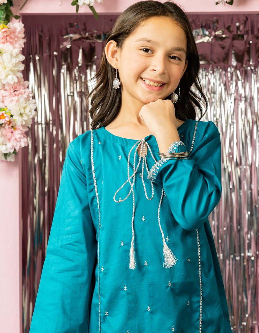 BLUE ORGANZA EMBROIDERED 3PC STITCHED