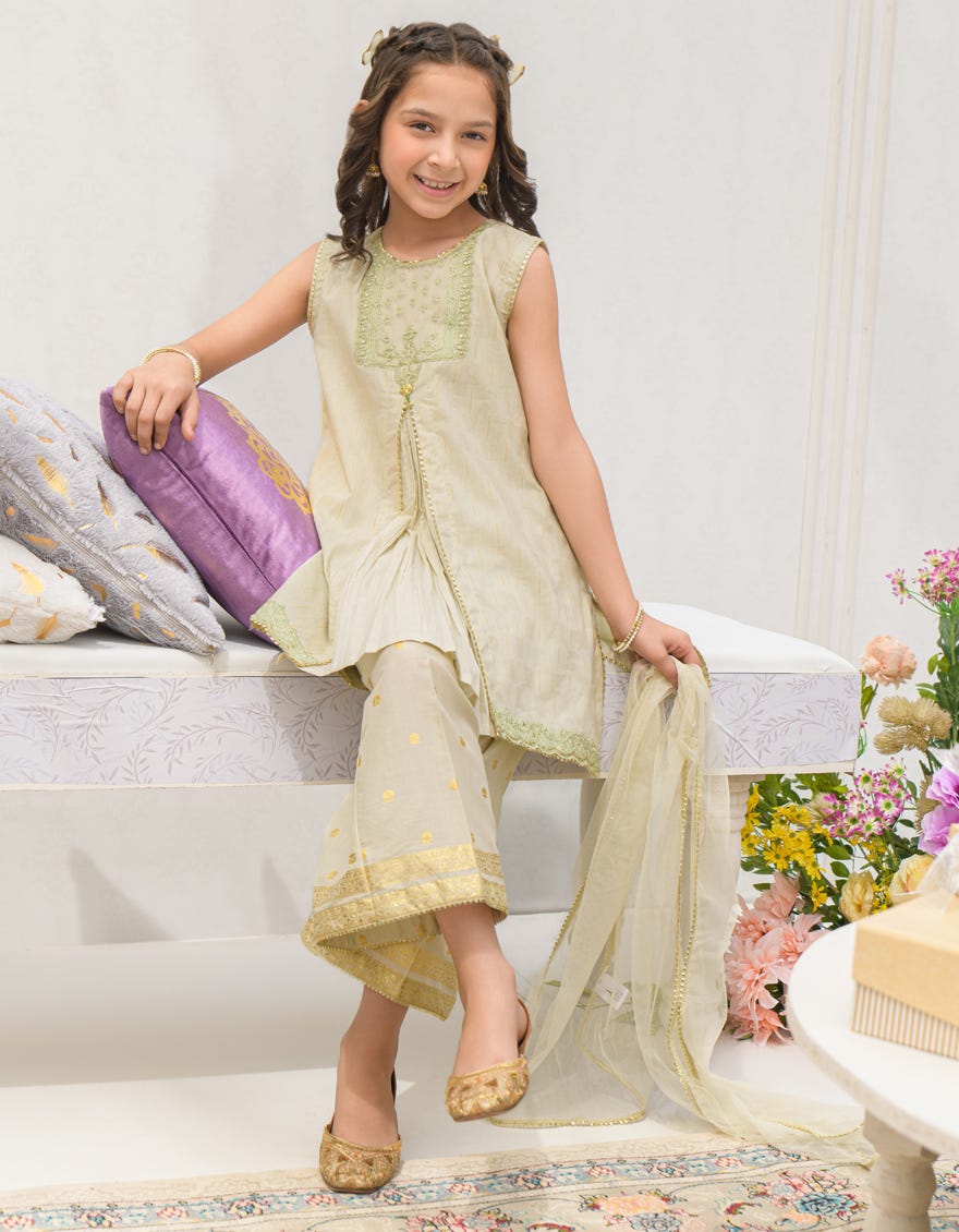 GREEN DOBBY EMBROIDERED 3PC STITCHED