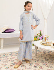 BLUE DOBBY EMBROIDERED 3PC STITCHED