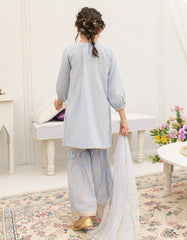BLUE DOBBY EMBROIDERED 3PC STITCHED