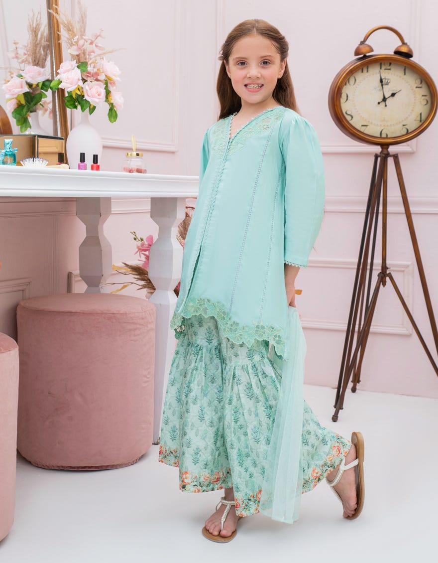 GREEN SILK EMBROIDERED 3PC STITCHED