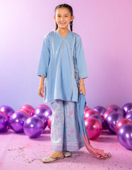 BLUE LAWN SILK EMBROIDERED 3PC STITCHED