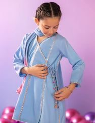 BLUE LAWN SILK EMBROIDERED 3PC STITCHED
