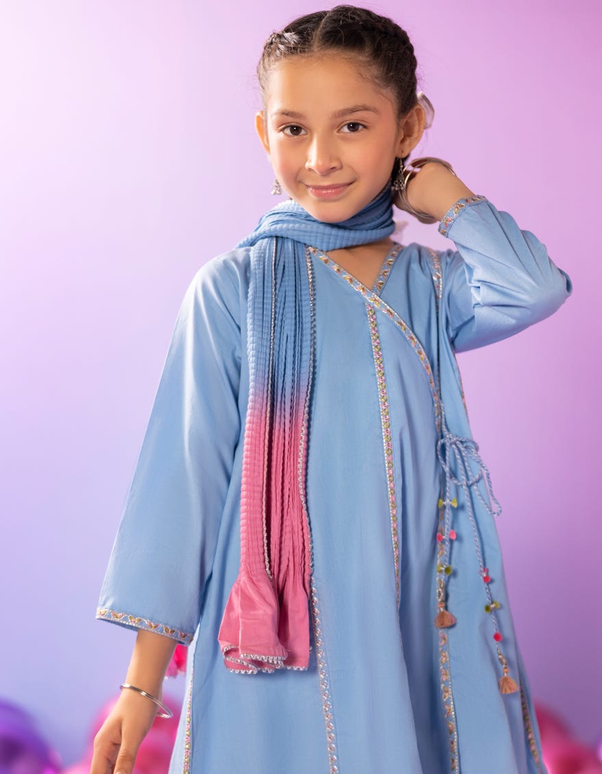 BLUE LAWN SILK EMBROIDERED 3PC STITCHED