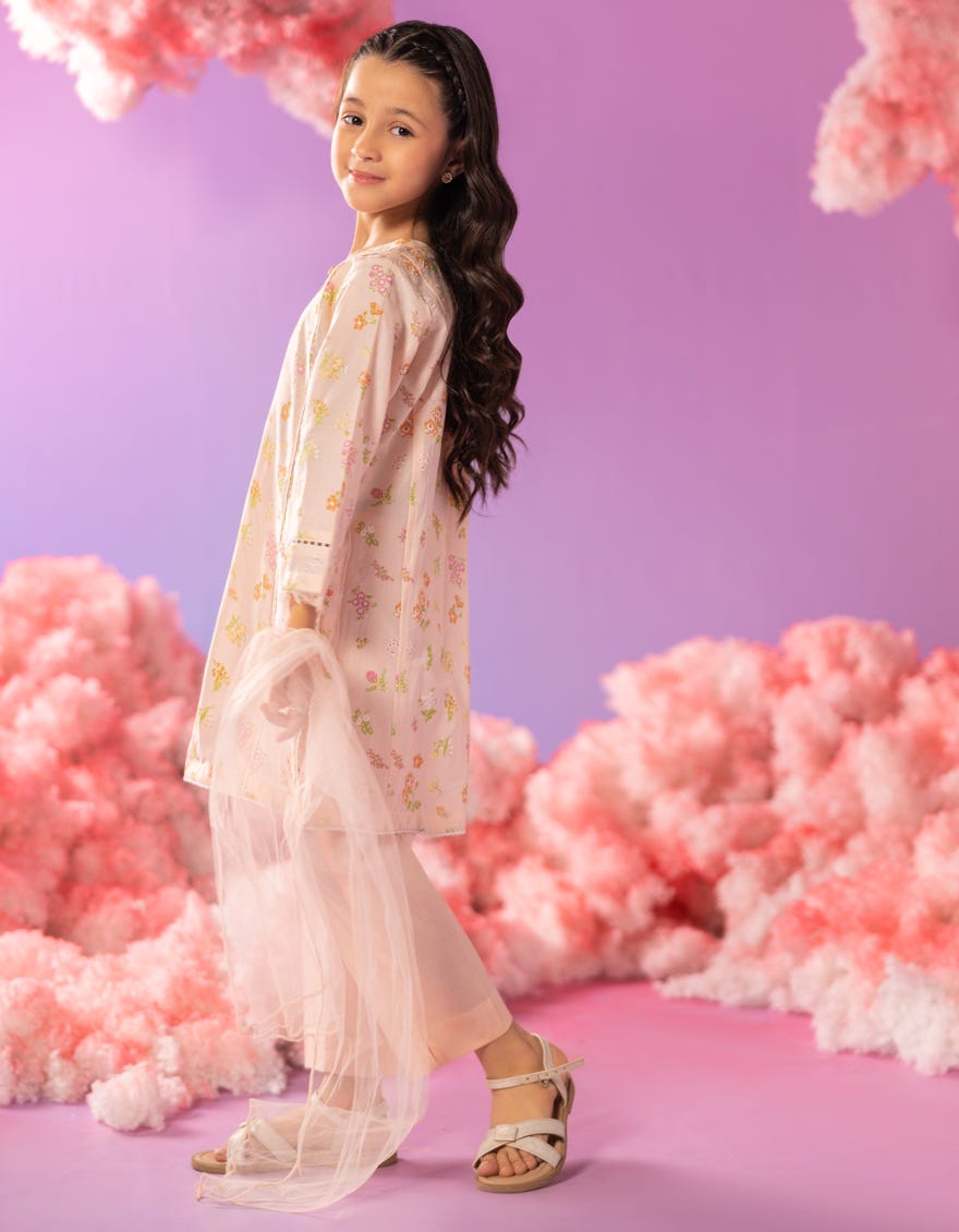 PEACH LAWN EMBOSSED 3PC STITCHED