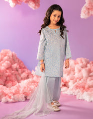 BLUE LAWN EMBOSSED 3PC STITCHED