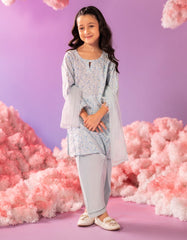 BLUE LAWN EMBOSSED 3PC STITCHED