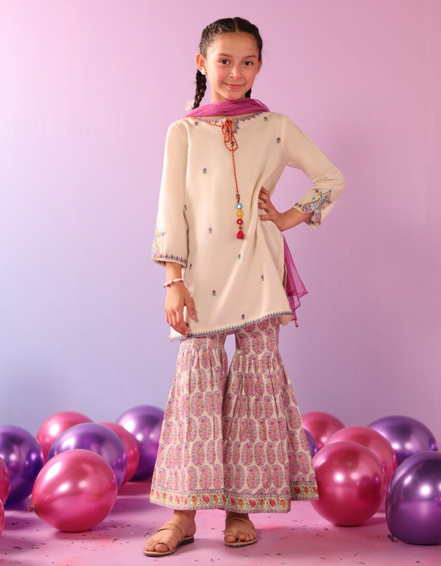 BEIGE LAWN EMBROIDERED 3PC STITCHED