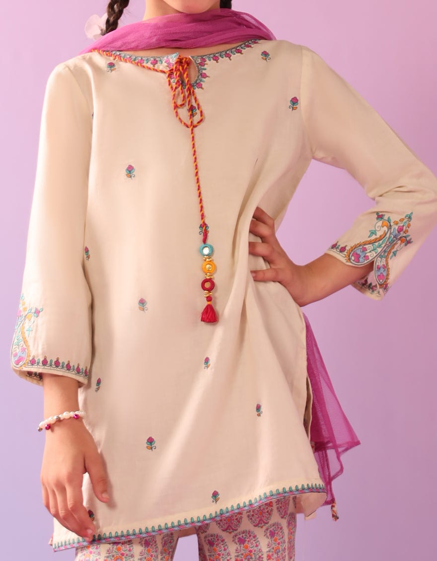 BEIGE LAWN EMBROIDERED 3PC STITCHED