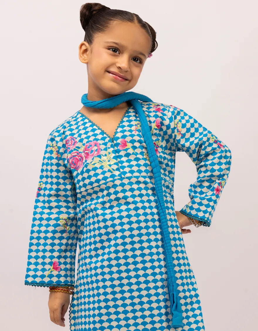 BLUE LAWN EMBROIDERED STITCHED 3PC