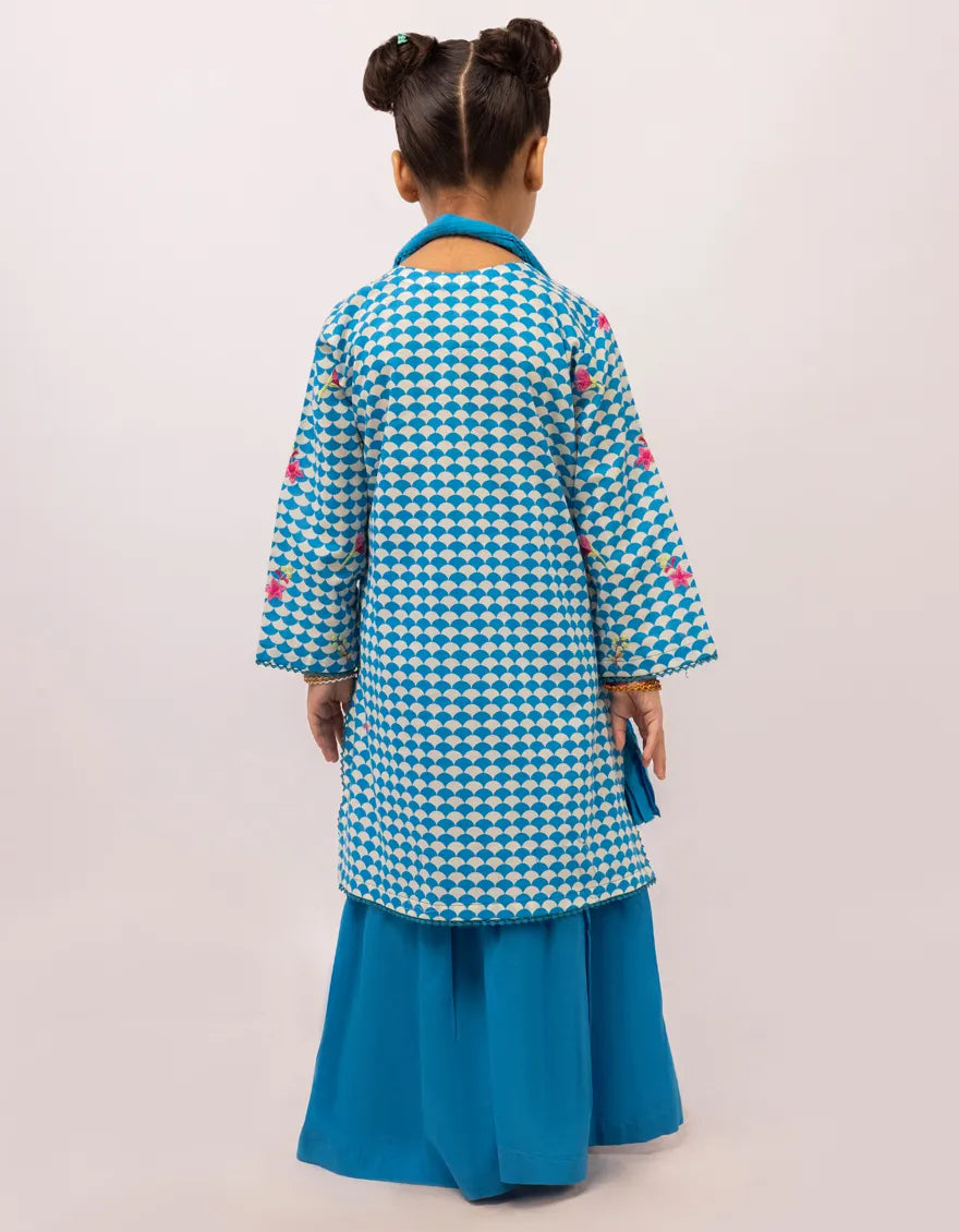BLUE LAWN EMBROIDERED STITCHED 3PC