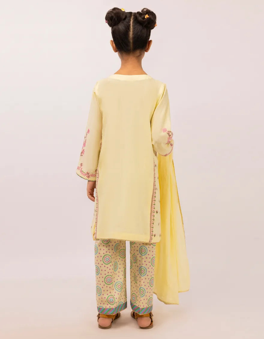 YELLOW DOBBY EMBROIDERED STITCHED 3PC