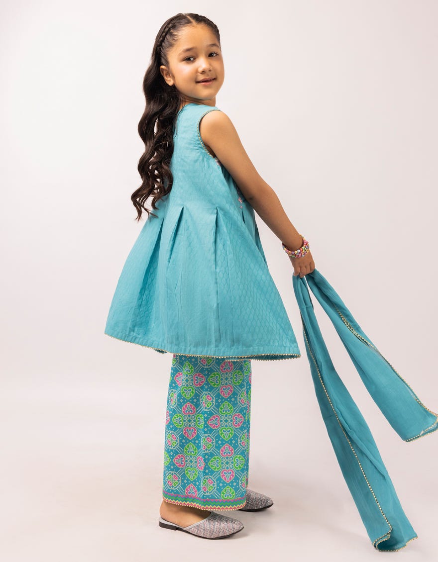 BLUE DOBBY EMBROIDERED STITCHED 3PC