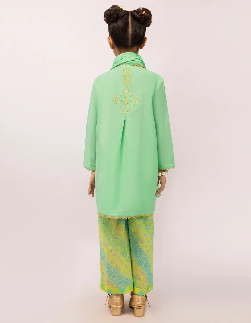 GREEN DOBBY EMBROIDERED STITCHED 3PC