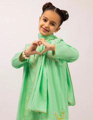 GREEN DOBBY EMBROIDERED STITCHED 3PC