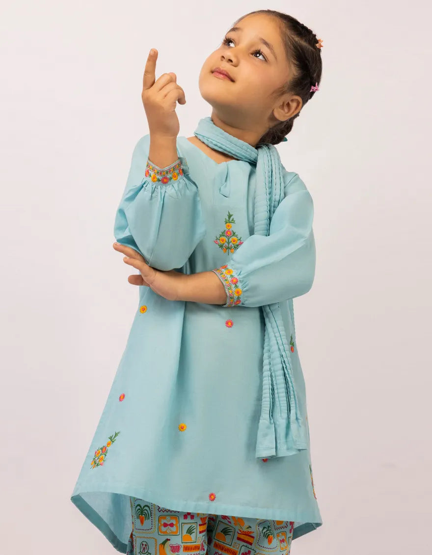 BLUE LAWN EMBROIDERED STITCHED 3PC