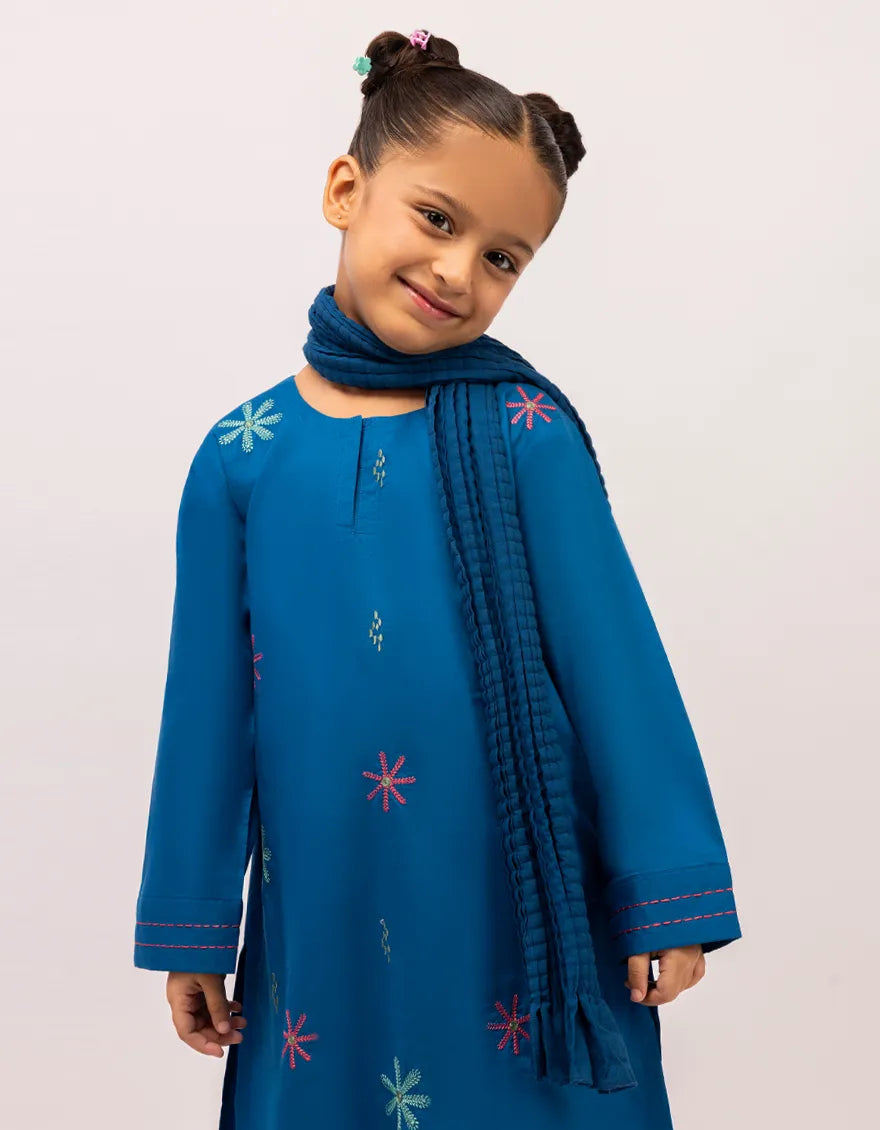 BLUE LAWN EMBROIDERED STITCHED 3PC