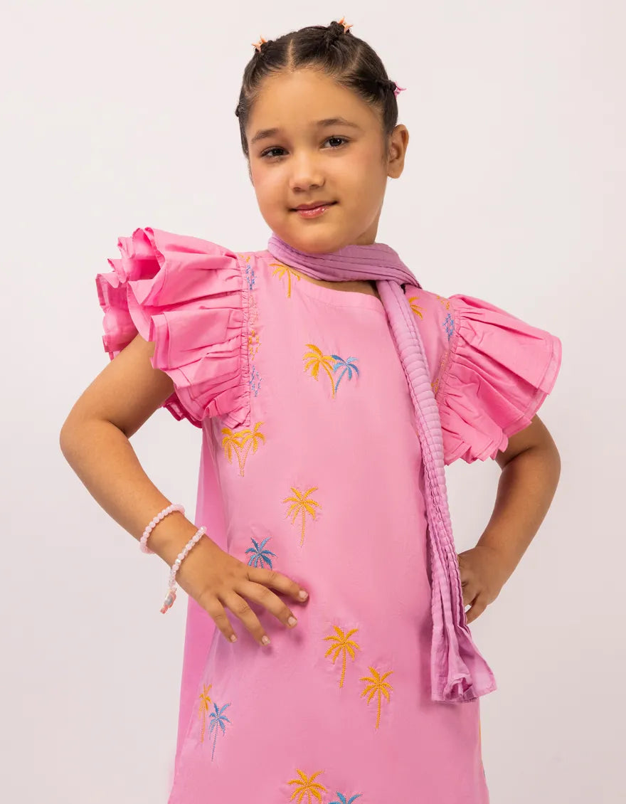 PINK LAWN EMBROIDERED STITCHED 3PC