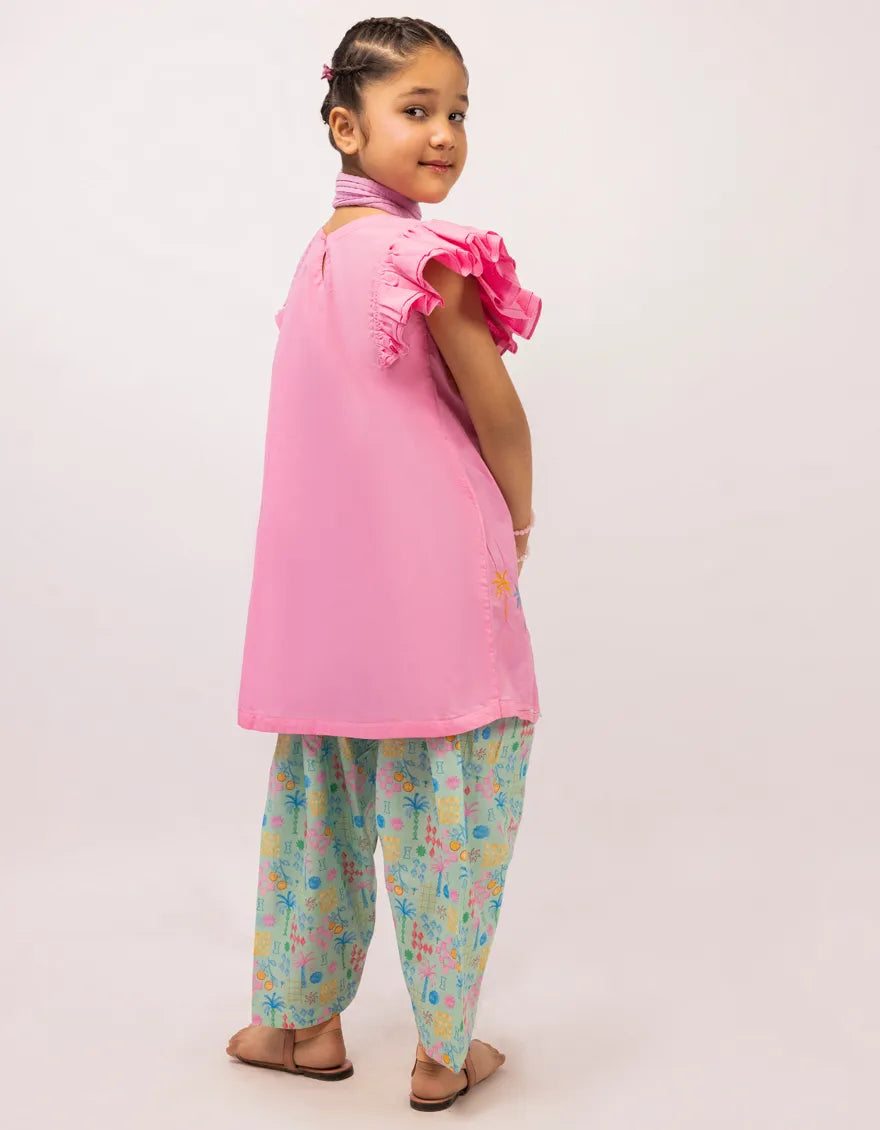 PINK LAWN EMBROIDERED STITCHED 3PC