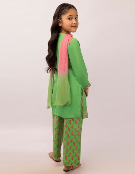 GREEN DOBBY EMBROIDERED 3PC STITCHED