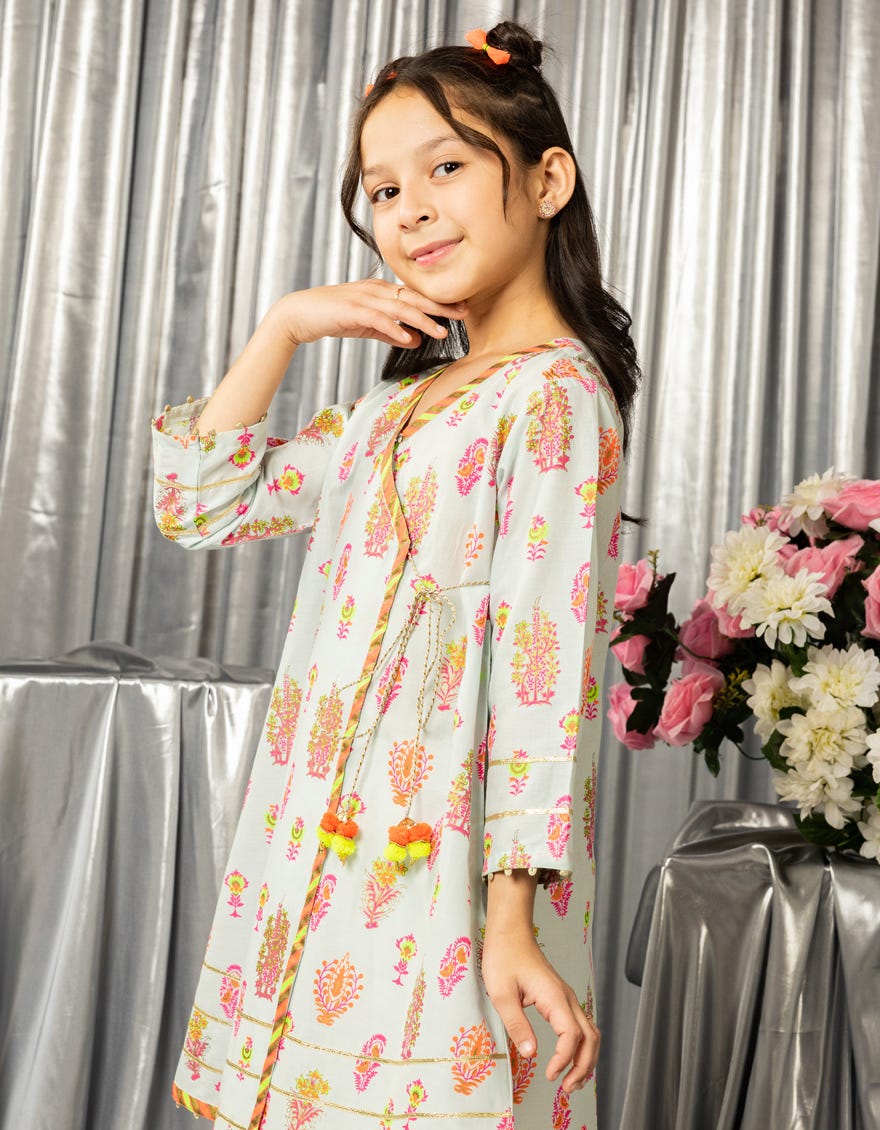 BLUE LAWN PRINTED KURTI