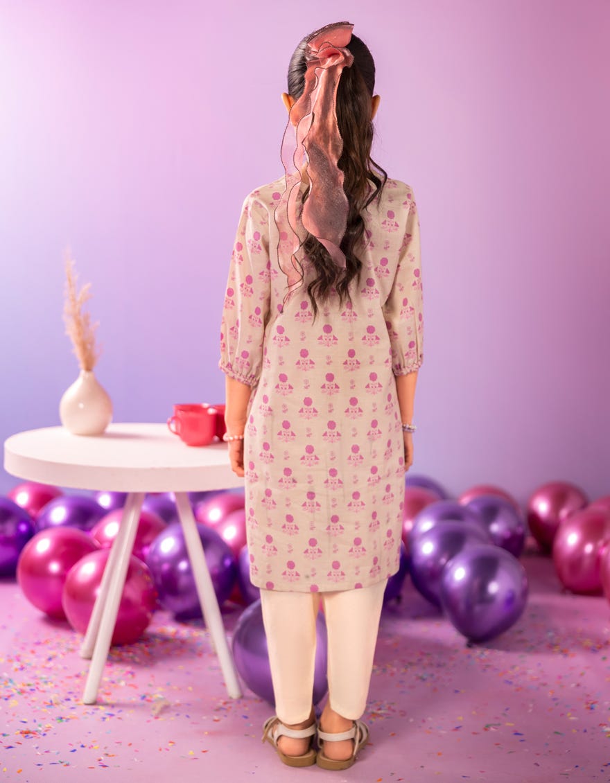 BEIGE LAWN PRINTED KURTI