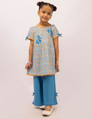 BLUE LAWN EMBROIDERED STITCHED 2PC