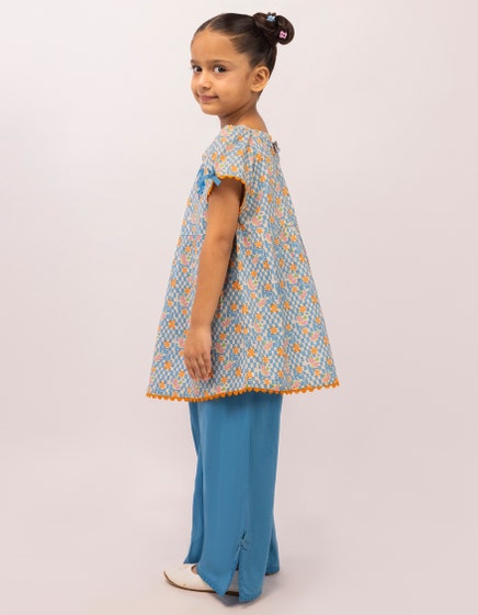 BLUE LAWN EMBROIDERED STITCHED 2PC