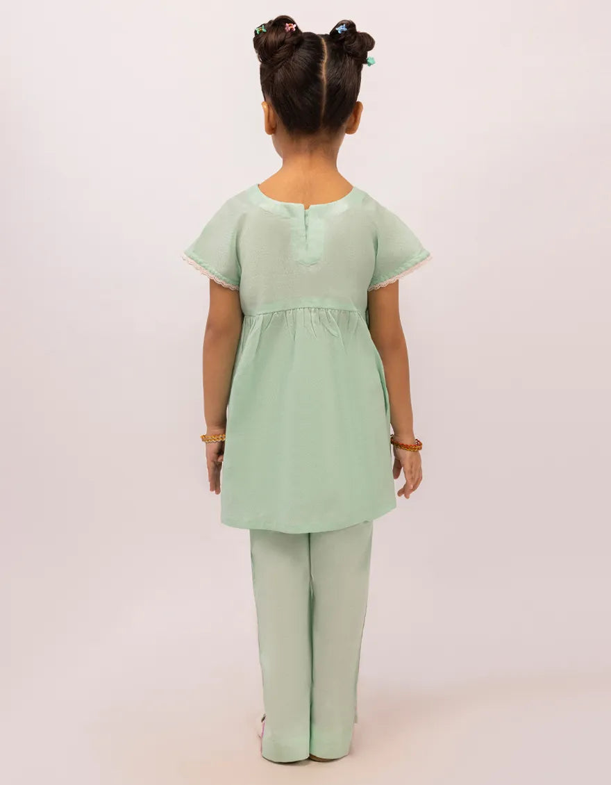 GREEN DOBBY EMBROIDERED STITCHED 2PC
