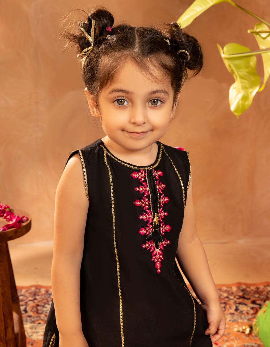 BLACK SILK EMBROIDERED 3PC STITCHED