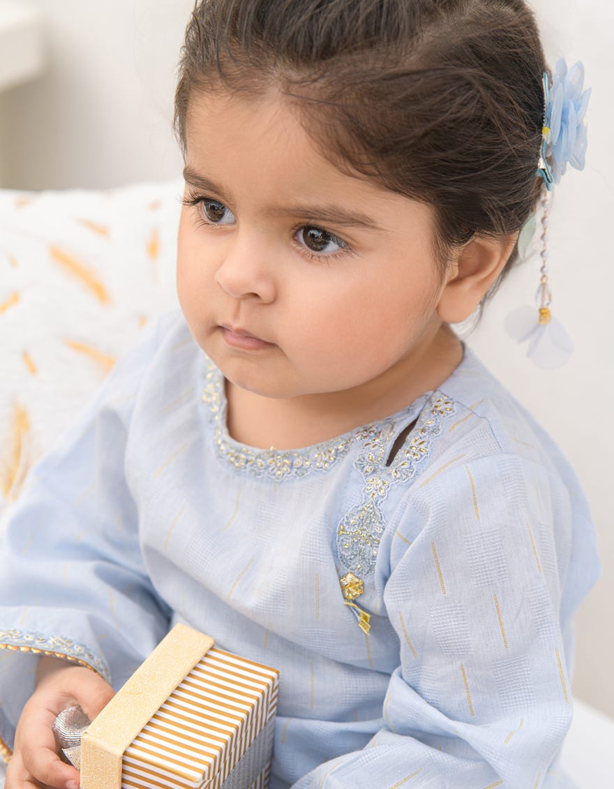 BLUE DOBBY EMBROIDERED 2PC STITCHED
